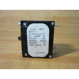 Airpax IEG11-1-62-20.0-A-01-V Circuit Breaker 10A - Used