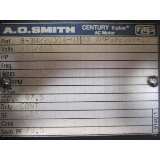 A.O. Smith 8-39220304-01 AC Motor w Blower Motor 385418-02 - New No Box
