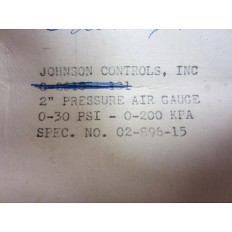 Johnson Controls 02-896-15 0289615 Pressure Air Gauge 0-30 PSI 2"