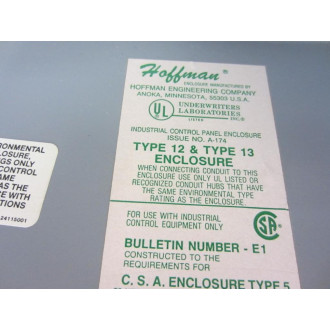 Hoffman A-174 Push Button Enclosure  E1-5 14" Length - New No Box