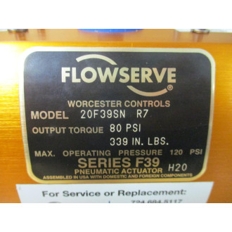 Worcester Controls 20F39SN Flowserve Actuator Mounted - New No Box