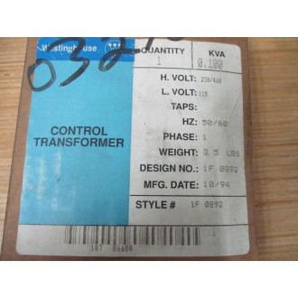 Westinghouse 1F0892 Control Transformer