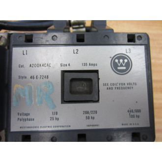 Westinghouse A200K4CAC AC Magnetic Starter Reversing - Used