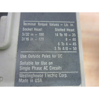 Westinghouse HMCP100R3C B Motor Circuit Protector Series C - Used