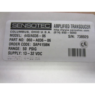 Sensotec 060-A036-06 060A03606 Amplified Transducer 440A036-06