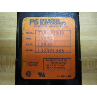Syracuse Electronics TNR-00505 Time Delay Relay 15 Sec 12VDC TNR00505 - Used