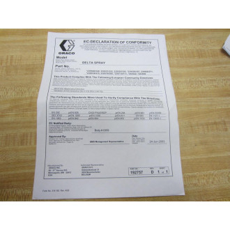 Graco 310692E Delta Spray XT Gun Instructions Parts Manual W 192757 Rev D - Used