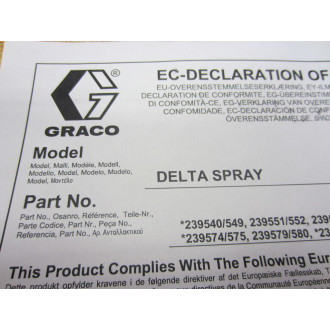 Graco 310692E Delta Spray XT Gun Instructions Parts Manual W 192757 Rev D - Used