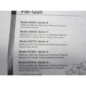 Graco 308253L Ultra-Lite Pistol Grip Flo-Gun Instruction Parts Manual - Used