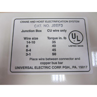 Universal Electric JBEF3 Junction Box - New No Box