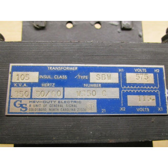 GS Hevi-Duty Electric W350 C Transformer Type SWB 42G7 - Used