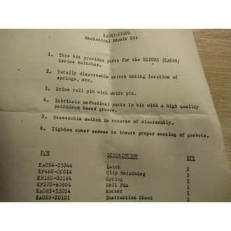 Namco Controls EA081-11100 Mechanical Repair Kit