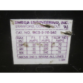 Omega Engineering MC3-3-75-240 Magnetic Contactor - New No Box