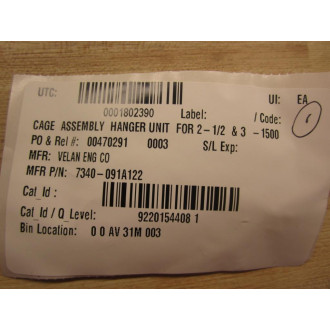 Velan Engineering Company 7340-091A122 Cage Assembly Hanger Unit - New No Box