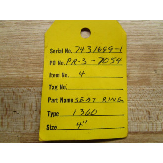 Kieley & Mueller 7431699-1 Seat Ring - New No Box