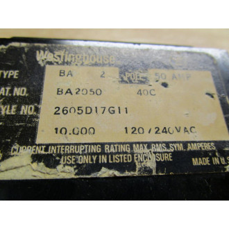 Westinghouse BA2050 Circuit Breaker - Used