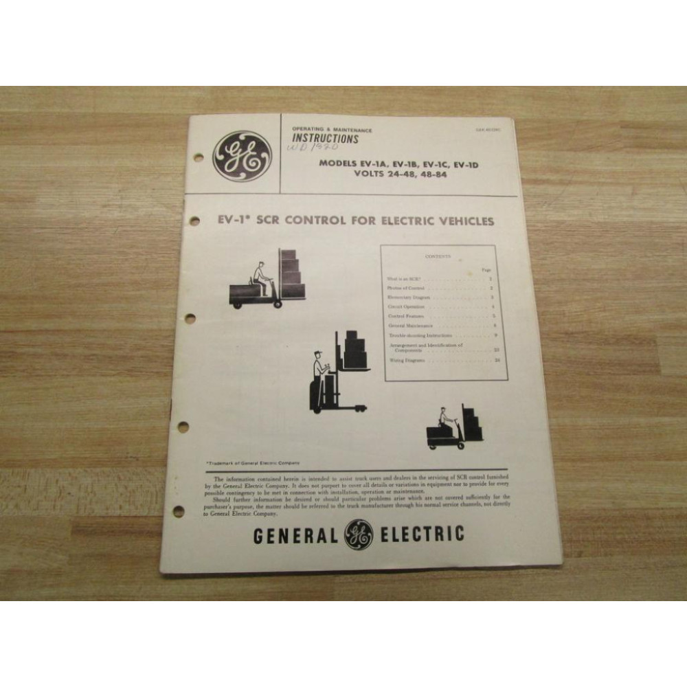 GE General Electric GEK-40724C Instruction Manual For EV-1* SCR Control - Used