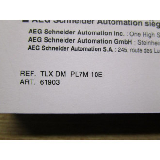 AEG Schneider TLX DM PL7M 10E Operating Modes Manual - Used
