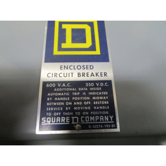 Square D B-40274-193-01 Safety Switch - Used