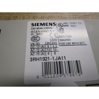Siemens 3RH1921-1JA11 Auxiliary Side - Used