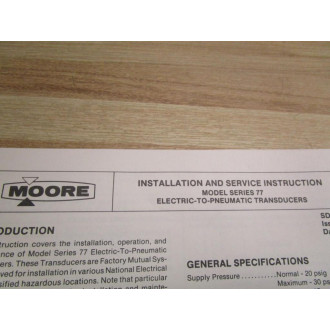 Moore SD77 Instruction Manual For Model Series 77 - Used