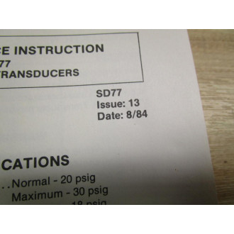 Moore SD77 Instruction Manual For Model Series 77 - Used
