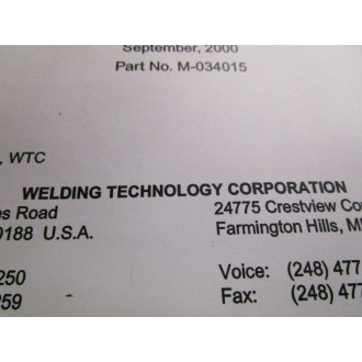 WTC M-034015 Manual For Med Weld 3005 - Used