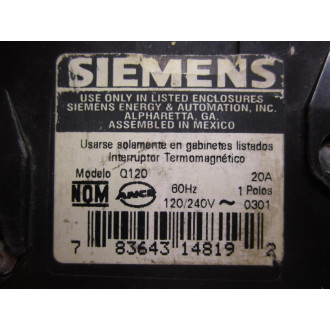 Siemens QP-120 Circuit Breaker 20 Amp Q120 - New No Box