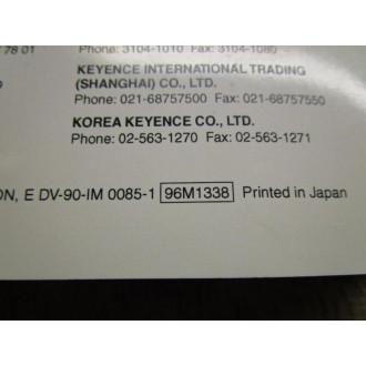 Keyence 96M1338 User's Manual For Auto ID Data Controller DV-90 - Used