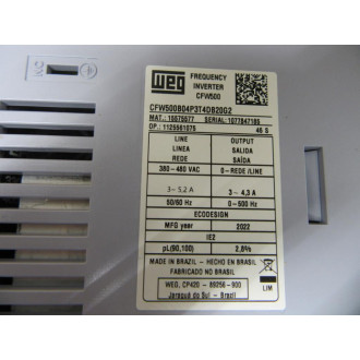 WEG CFW500B04P3T4DB20G2 Vector Inverter CFW500 - New No Box