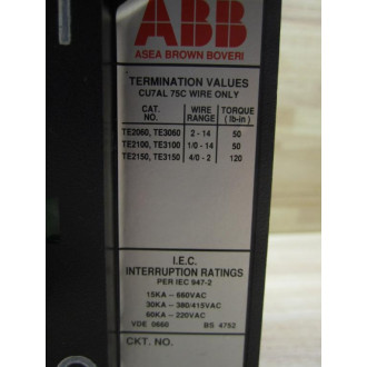 ABB ES-320 Circuit Breaker Type: ES 20A 3 Pole 480VAC NE-2507 - Used