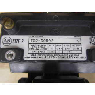 Allen Bradley 702-COB92 Starter 702-C0B92 Series K