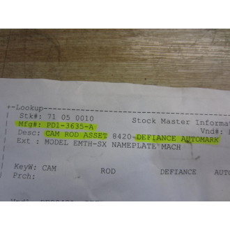 Defiance Automark PD1-3635-A Cam Rod PD13635A - New No Box