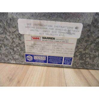 Warren Technology WCD1505 Electric Heater 15000 Watt - New No Box