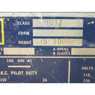 Square D 9012-ADR-25 Pressure Switch 9012ADR25 - Used