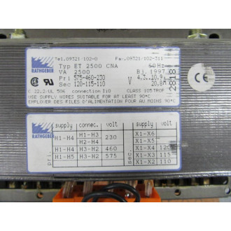 Rathgeber ET-2500-CNA Transformer ET2500CNA - New No Box