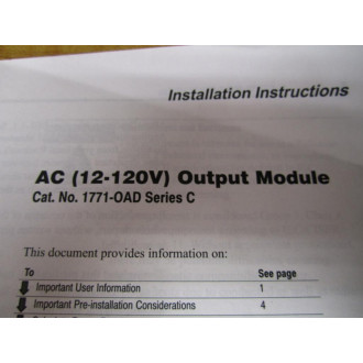 Allen Bradley 957707-86 1771-0AD Installation Instructions 95770786 - Used