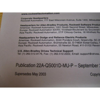 Allen Bradley 5011610503-RA03 PowerFlex 4 Manual & CD-Rom 5011610503RA03 - New No Box
