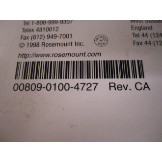 Rosemount 00809-0100-4727 Product Manual 0080901004727 - Used