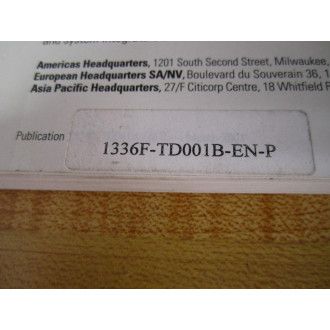Allen Bradley 1336F-TD001B-EN-P 1336 Plus II AC Drive Technical Data - Used