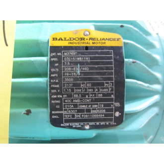 Baldor Reliance M3769T Motor EM3769T Tested - Used