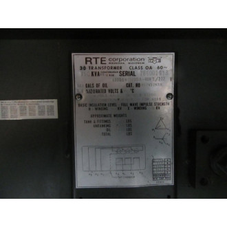 RTE 863V12K5R Transformer 853V12K5R 750KVA 4800 X 13200 480Y277 - Used