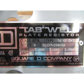 Square D 6715-TW-42-D-3 Plate Resistor 51237-268-50 W Hardware
