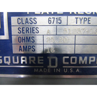 Square D 6715 TW-16D Plate Resistor 51237-166-50 - New No Box