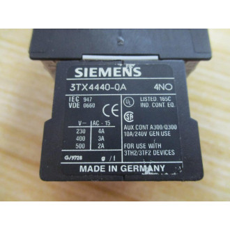 Siemens 3TH2040-0BB4 Contactor Relay 3TH20400BB4 W 3TX4440-0A - Used