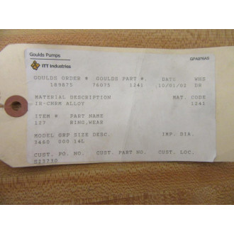 Gould Pumps 76075-1241 Wear Ring 760751241 - New No Box