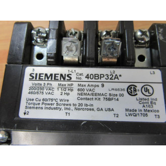 Siemens 40BP32A Starter 40BP32AA - Used