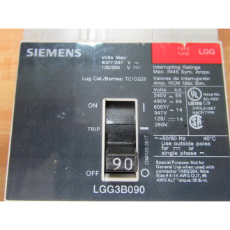 Siemens LGG3B090 90A Circuit Breaker LGG3B090L - Used