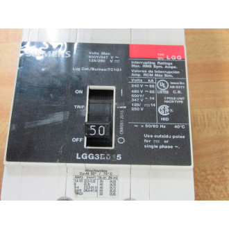 Siemens LGG3B015 15A Circuit Breaker LGG3B015L - Used