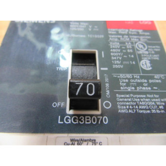 Siemens LGG3B070 70A Circuit Breaker LGG3B070L - New No Box